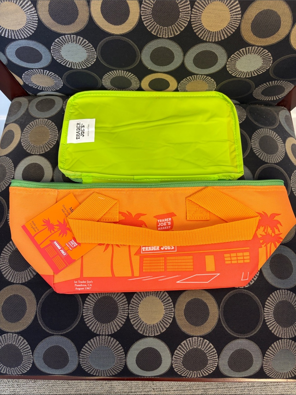 Trader Joe's Orange & Neon Green Tote Cooler insulated tote